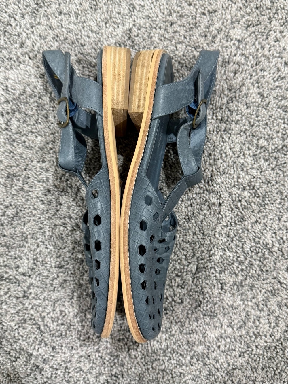 Django Juliette Blue Grey Cutout Leather Strappy Sandals Flat Women’s 39 US 8 - Picture 6 of 13